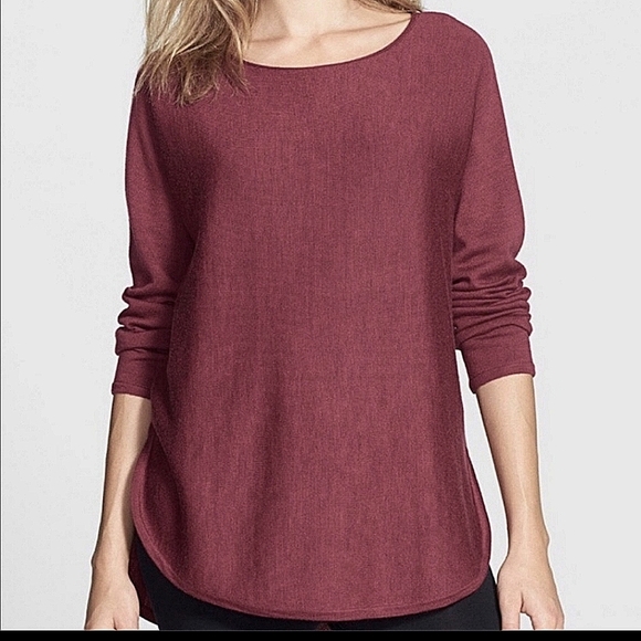 Eileen Fisher Sweaters - Eileen Fisher Maroon Burgundy Extra Fine Merino Wool Round Hem Tunic Sweater szL